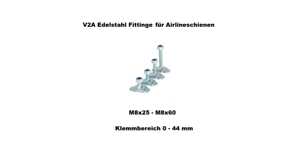 Schraubfittinge für Airlineschienen aus V2A Edelstahl - V2A Edelstahl Schraubfitting für Airlineschiene