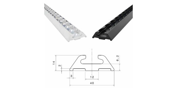 Airline rail with trapezoidal profile - Airline rail trapezoidal profile - 40 mm semicircular/corner profile