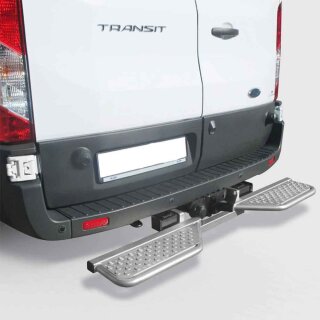 Rear step, stainless steel, on both sides, for Ford Transit with trailer hitch