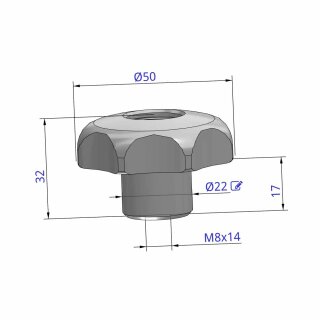 Schraubfitting mit Sterngriff fr Airlineschiene 0 - 40 mm