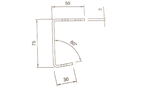 Technische Zeichnung für 80 Grad Dachträgerfuss - Winkel
